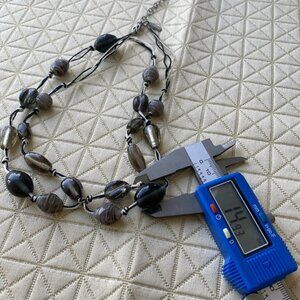 George Glass Bead Necklace with Striped & Clear Beads, Long Strand